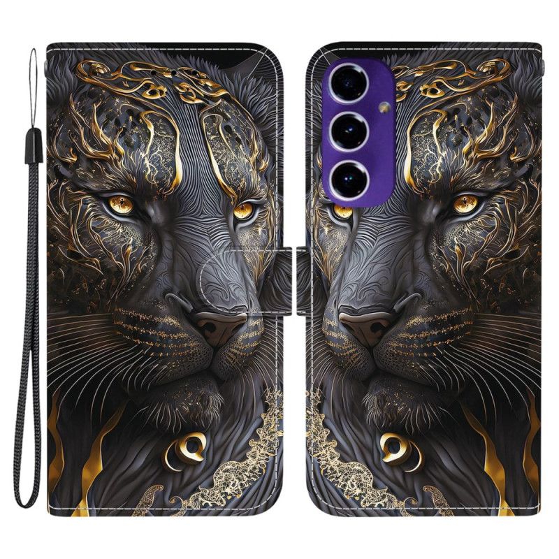 Lederhüllen Samsung Galaxy A17 4g / 5g Gold-schwarzer Löwe