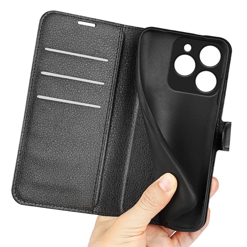 Folio Deksel Til Realme Note 60 Klassisk Litchi-imitasjonsskinn