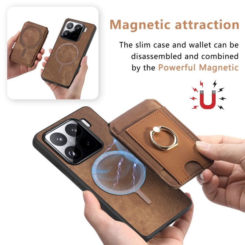 Deksel Xiaomi 15 Avtakbar Kortholder Og Stativ I Semsket Skinneffekt