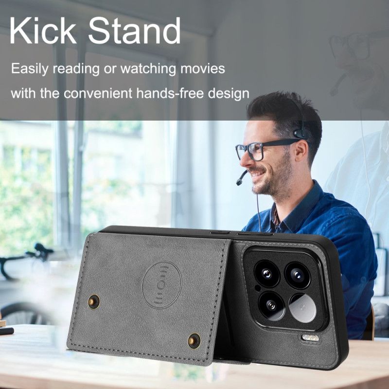 Deksel Xiaomi 15 Læreffekt Med Kortholder Og Stativ Beskyttelse Deksel