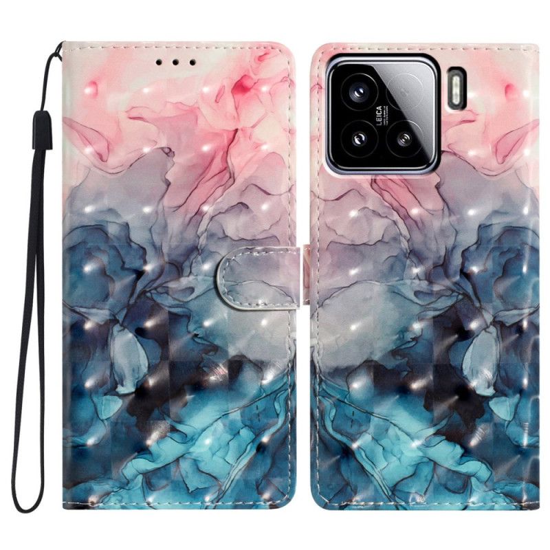 Folio Deksel Til Xiaomi 15 Rosa Og Blå Marmor