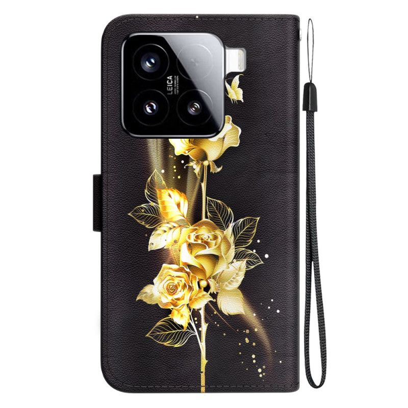 Folio Deksel Xiaomi 15 Gull Og Rosa Sommerfugler Beskyttelse Deksel