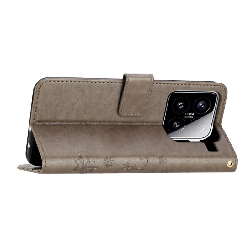 Lærdeksel Folio Deksel Xiaomi 15 Blomstermønster