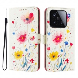 Lærdeksel Folio Deksel Xiaomi 15 Mobildeksel Blomstermotiv