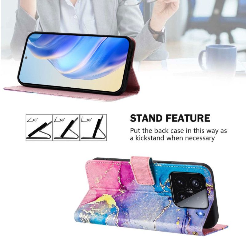 Lærdeksel Folio Deksel Xiaomi 15 Mobildeksel Flerfarget Marmor