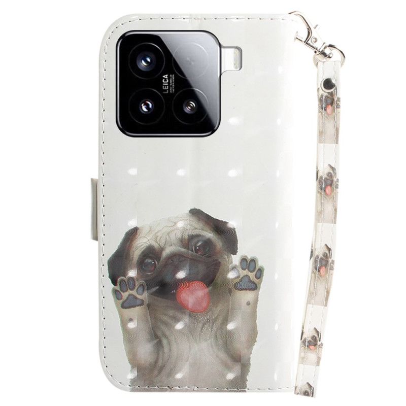 Lærdeksel Folio Deksel Xiaomi 15 Mobildeksel Snor Med Mopsmønster