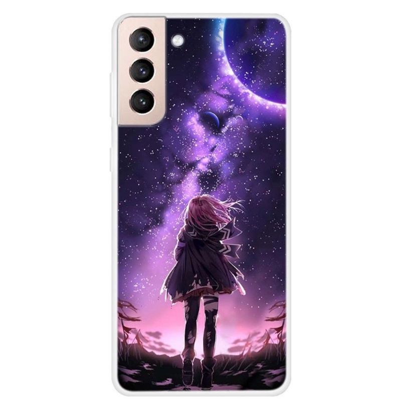 Deksel Til Samsung Galaxy S22 5G Fullmåne Jente Illustrasjon