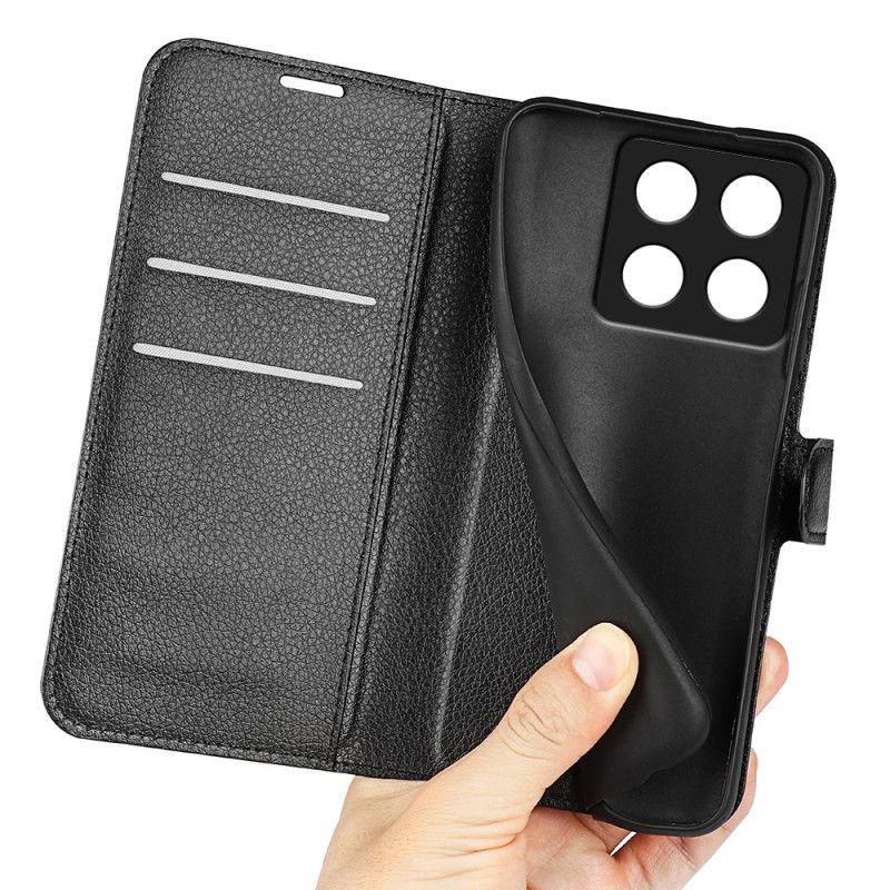 Lærdeksel Folio Deksel Xiaomi 14t Pro Mobildeksel Litchi Kunstskinn