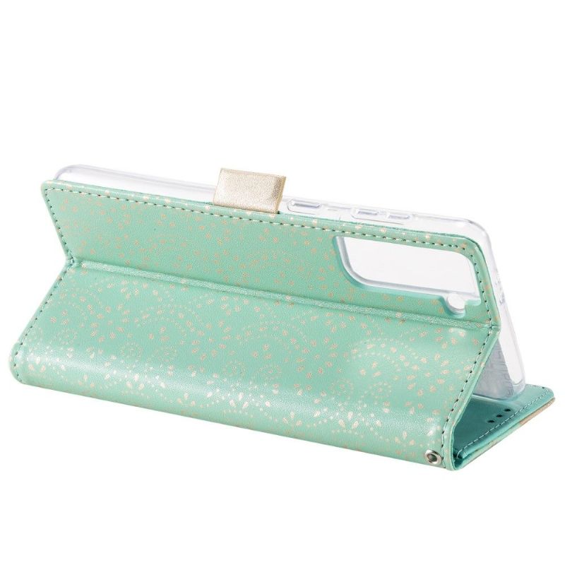 Folio Deksel Til Samsung Galaxy S21 FE Blomsterblonde I Skinneffekt