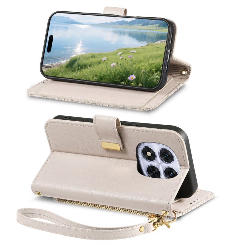 Folio Deksel Til Xiaomi Redmi Note 15 Pro Plus 5g Blomstermønster Og Lomme Med Glidelås