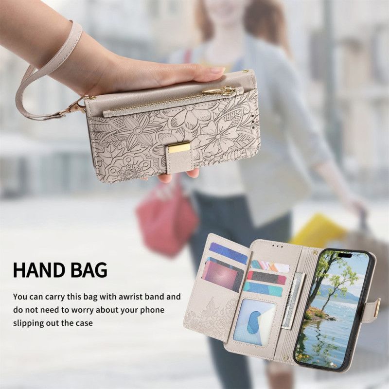 Folio Deksel Til Xiaomi Redmi Note 15 Pro Plus 5g Blomstermønster Og Lomme Med Glidelås