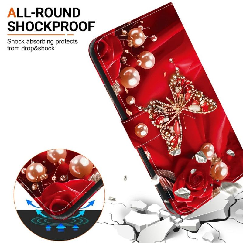 Folio Deksel Til Xiaomi Redmi Note 15 Pro Plus 5g Rød Perlesommerfugl