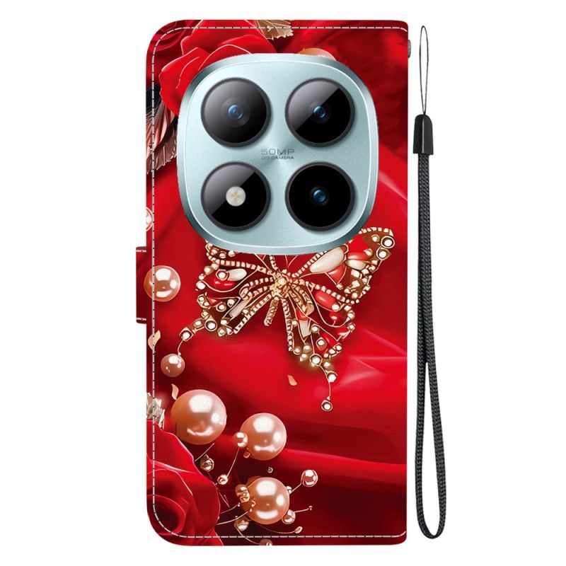 Folio Deksel Til Xiaomi Redmi Note 15 Pro Plus 5g Rød Perlesommerfugl