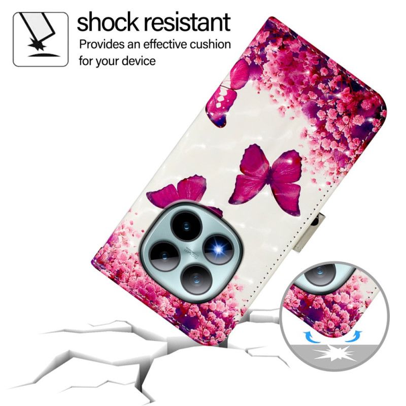 Folio Deksel Til Xiaomi Redmi Note 15 Pro Plus 5g Rosa Sommerfugler