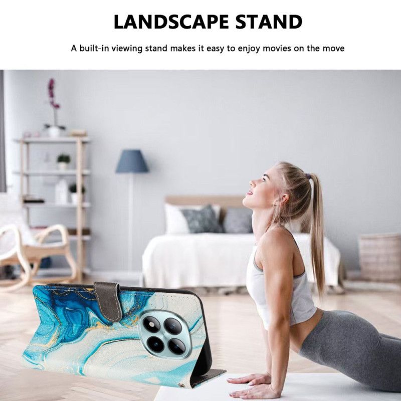 Folio Deksel Xiaomi Redmi Note 15 Pro Plus 5g Blå Marmor Beskyttelse Deksel