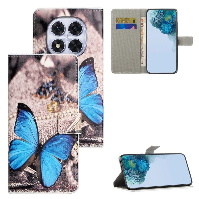 Folio Deksel Xiaomi Redmi Note 15 Pro Plus 5g Blå Sommerfugl Beskyttelse Deksel