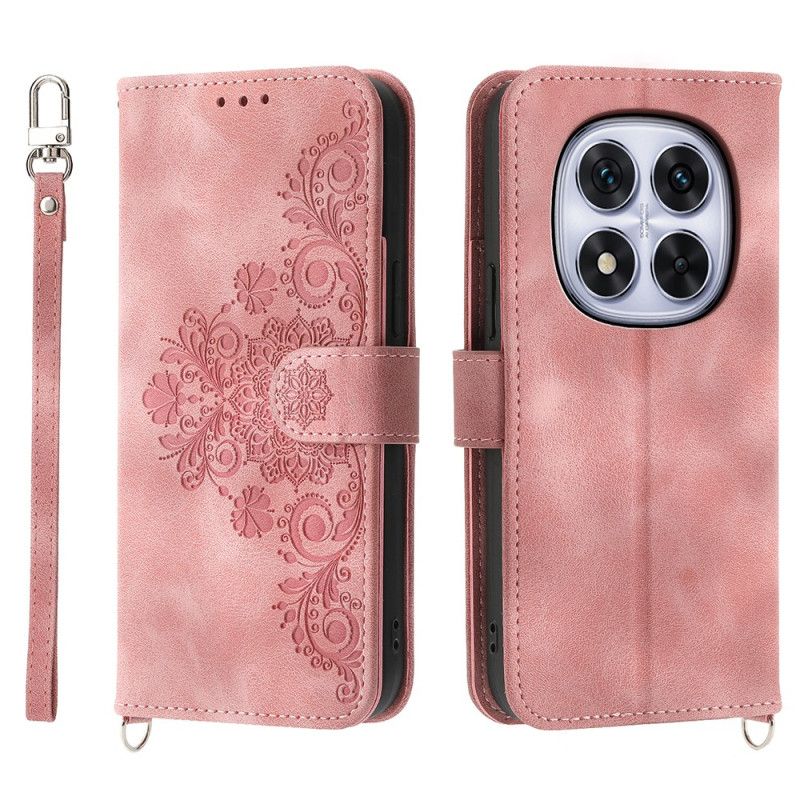 Folio Deksel Xiaomi Redmi Note 15 Pro Plus 5g Blomstermønster Med Skulderstropp Og Stropp