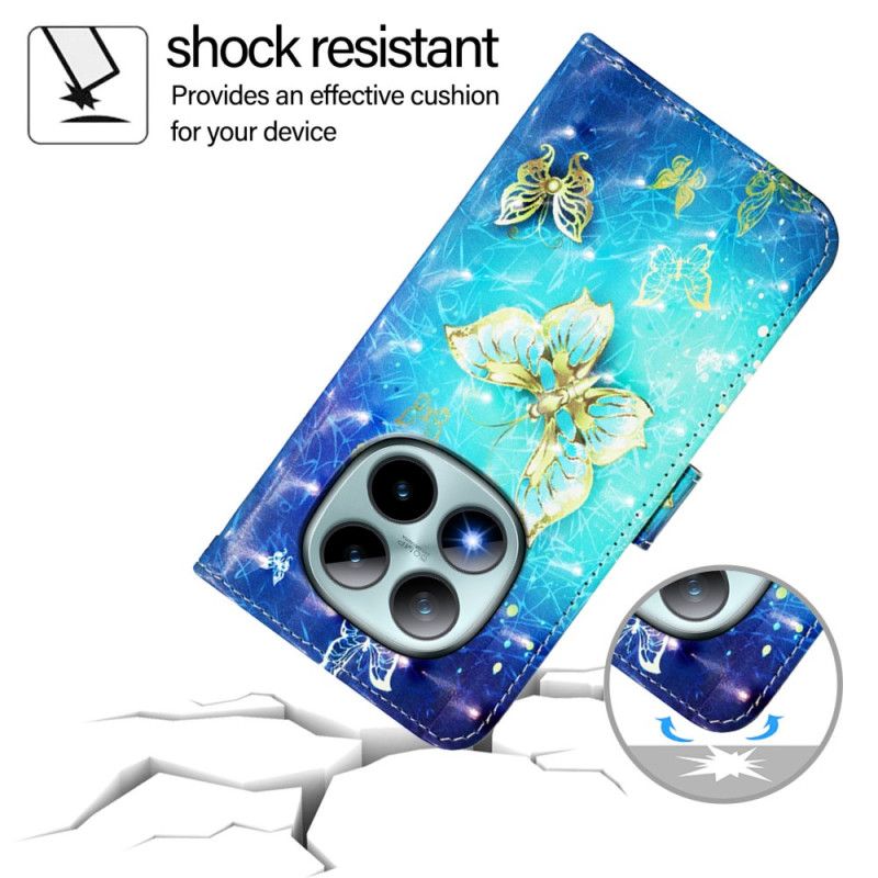 Folio Deksel Xiaomi Redmi Note 15 Pro Plus 5g Gullsommerfugler