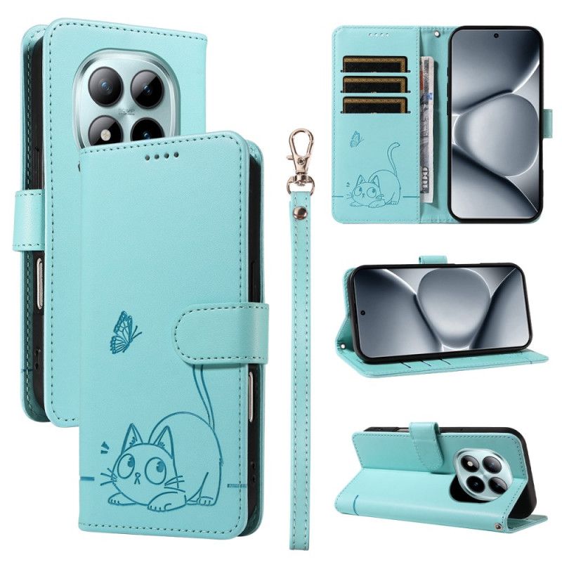 Folio Deksel Xiaomi Redmi Note 15 Pro Plus 5g Lommebok Med Gravert Kattestropp Beskyttelse Deksel