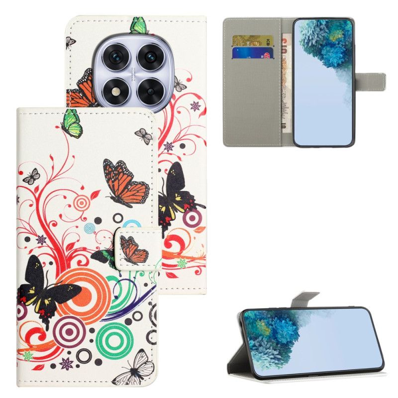Folio Deksel Xiaomi Redmi Note 15 Pro Plus 5g Sommerfugler På Hvit Bakgrunn Beskyttelse Deksel