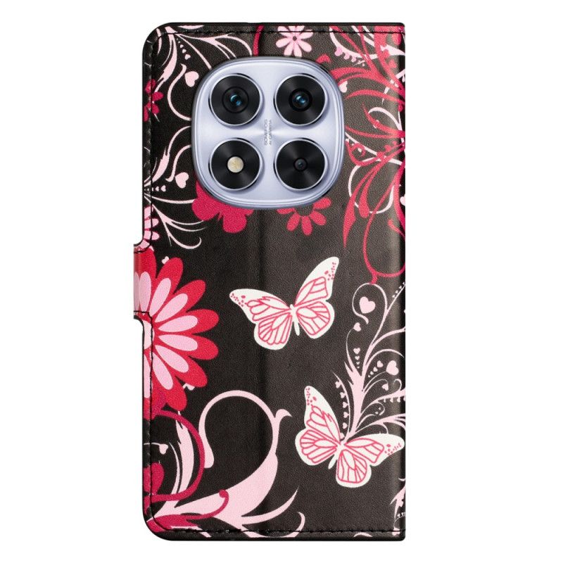 Folio Deksel Xiaomi Redmi Note 15 Pro Plus 5g Sommerfugler På Svart Bakgrunn Beskyttelse Deksel