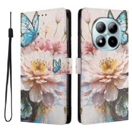Lærdeksel Folio Deksel Xiaomi Redmi Note 15 Pro Plus 5g Mobildeksel Blå Blomst Og Sommerfugl