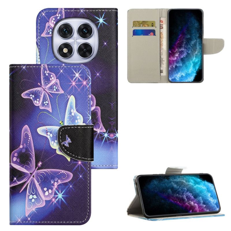 Lærdeksel Folio Deksel Xiaomi Redmi Note 15 Pro Plus 5g Mobildeksel Glitrende Sommerfugler