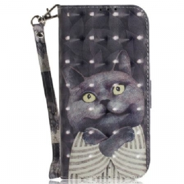 Lærdeksel Folio Deksel Xiaomi Redmi Note 15 Pro Plus 5g Mobildeksel Grå Katt Med Stropp