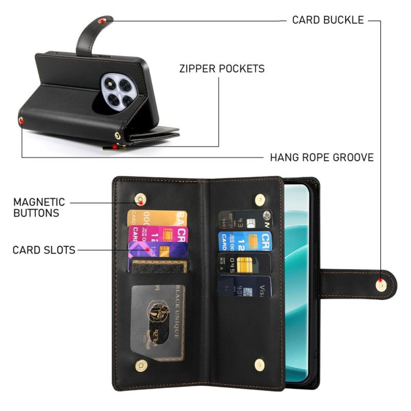 Lærdeksel Folio Deksel Xiaomi Redmi Note 15 Pro Plus 5g Mobildeksel Lomme Med Glidelås Og Stropper