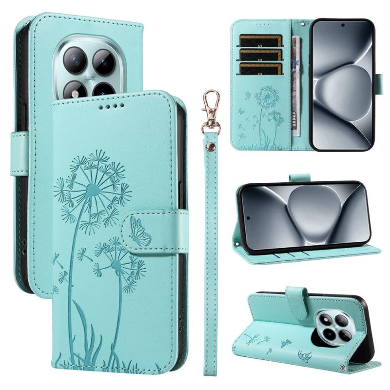 Lærdeksel Folio Deksel Xiaomi Redmi Note 15 Pro Plus 5g Mobildeksel Løvetannmønster Og Stropp