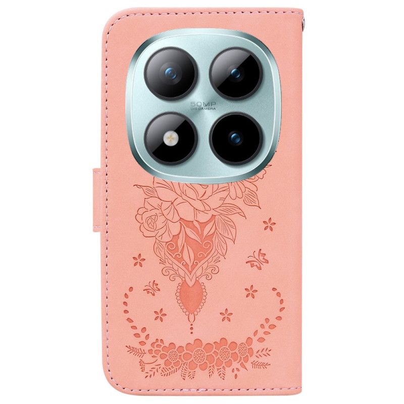 Lærdeksel Folio Deksel Xiaomi Redmi Note 15 Pro Plus 5g Mobildeksel Sommerfugler Og Roser