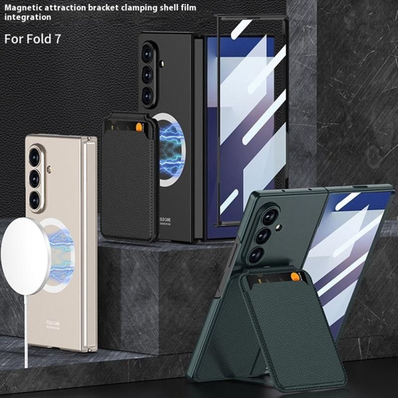 Deksel Samsung Galaxy Z Fold 7 Avtakbar Kortholder Og Integrert Stativ Beskyttelse Deksel