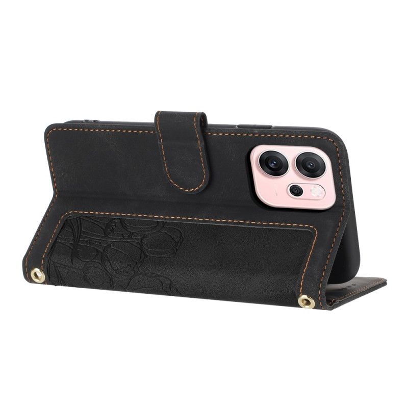 Lærdeksel Folio Deksel Oppo Reno 14f 5g Blomsteraktig Semsket Skinneffekt