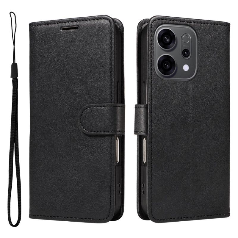 Lærdeksel Folio Deksel Oppo Reno 14f 5g Ensfarget Med Stropp