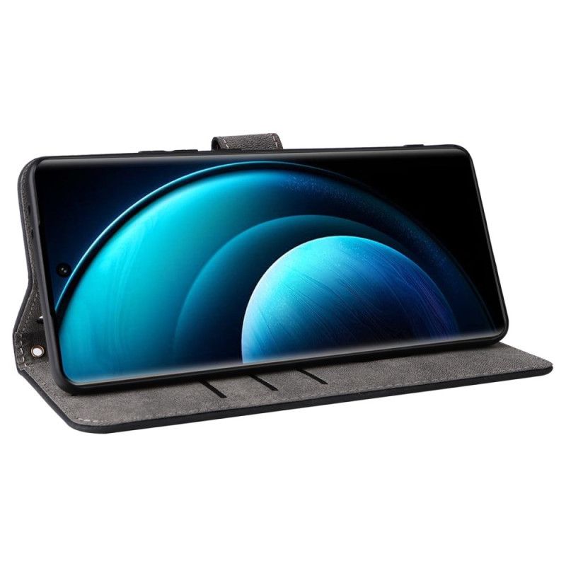 Lærdeksel Folio Deksel Vivo X100 Pro Stropp I Semsket Skinneffekt