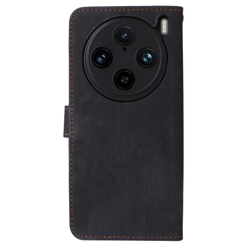 Lærdeksel Folio Deksel Vivo X100 Pro Stropp I Semsket Skinneffekt