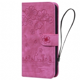Folio Deksel Til iPhone 15 Pro Med Kjede Thong Cat Daydream
