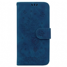 Folio Deksel Realme C55 Roser Og Sommerfugler Mønster Beskyttelse Deksel