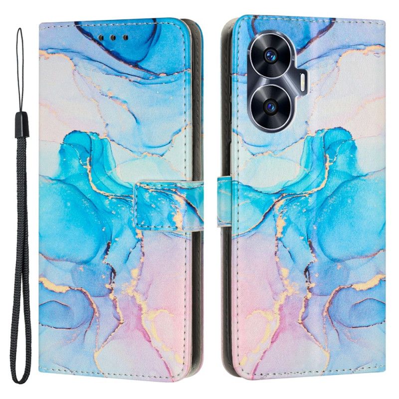 Folio Deksel Til Realme C55 Marmor Med Snor