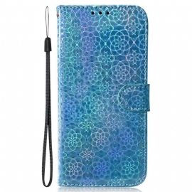 Lærdeksel Folio Deksel Realme C55 Mobildeksel Lommebok Med Stropp I Diskotekstil