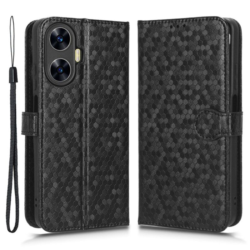 Lærdeksel Folio Deksel Realme C55 Mobildeksel Skinnende Prikker Med Stropp