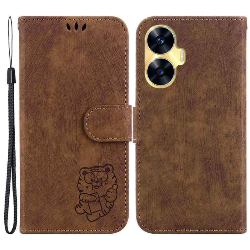 Lærdeksel Folio Deksel Realme C55 Mobildeksel Søt Tiger