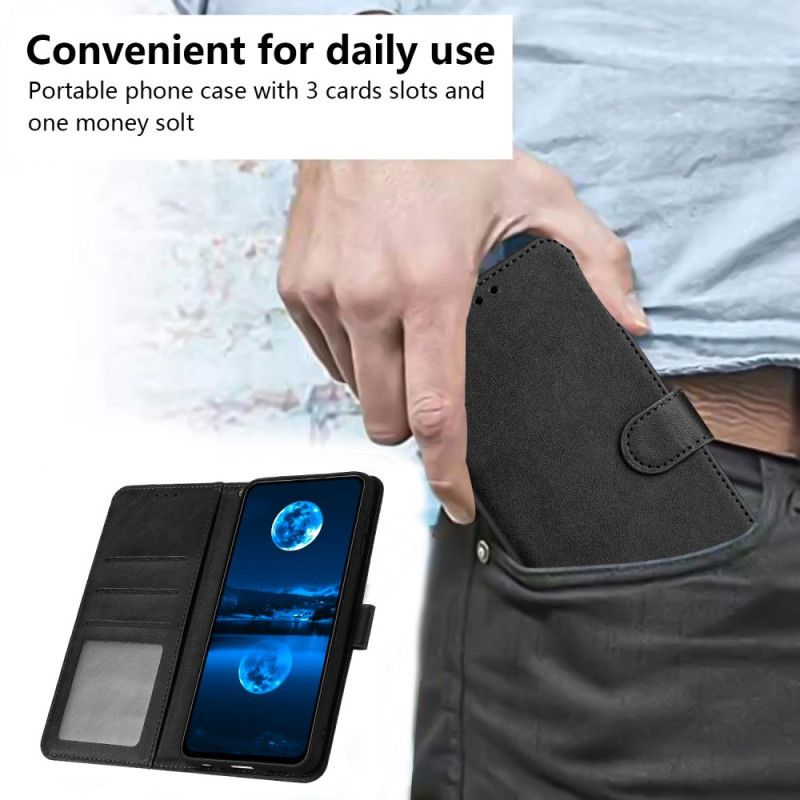 Folio Deksel Til Realme C67 Ensfarget Skinneffekt Med Stropp