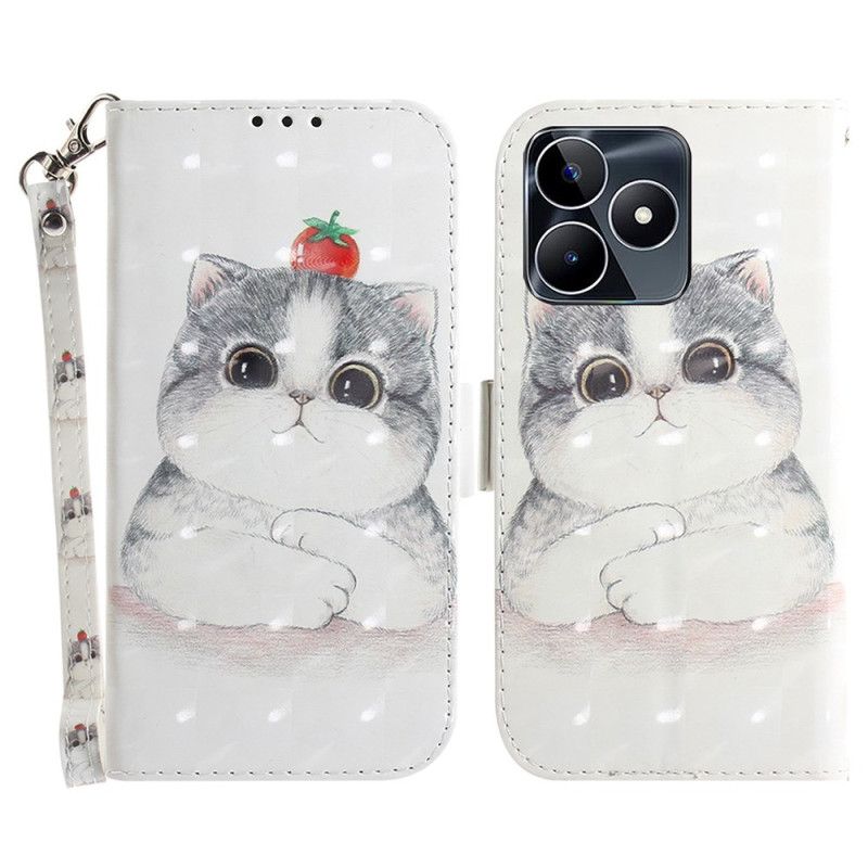 Folio Deksel Realme C53 Søt Katteholder Med Snor