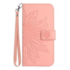 Folio Deksel Til Realme C53 Solsikkemønster Med Stropp