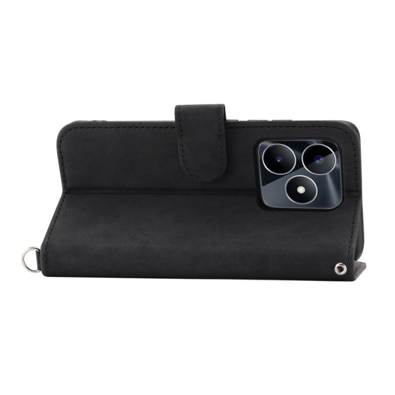 Lærdeksel Folio Deksel Realme C53 Mobildeksel Blomstermønster Med Stropp Og Skulderstropp