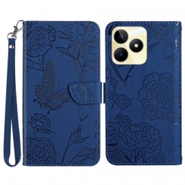 Lærdeksel Folio Deksel Realme C53 Stropp Med Sommerfugltrykk