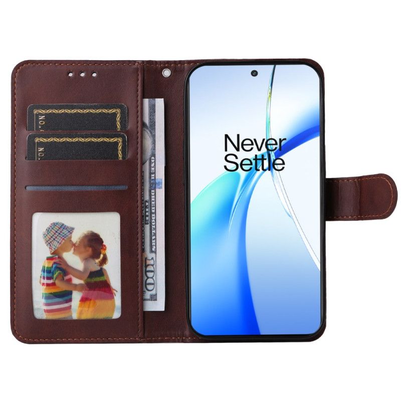 Lærdeksel Folio Deksel Oneplus 13r Mobildeksel Ensfarget Lærrem