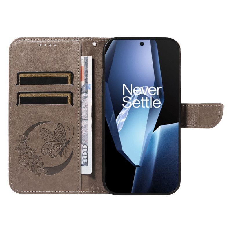 Lærdeksel Folio Deksel Oneplus 13r Mobildeksel Lommebok Med Sommerfugldesign