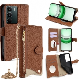 Folio Deksel Til Realme C71 Tofarget Lommebok Med Speil Og Skulderstropp